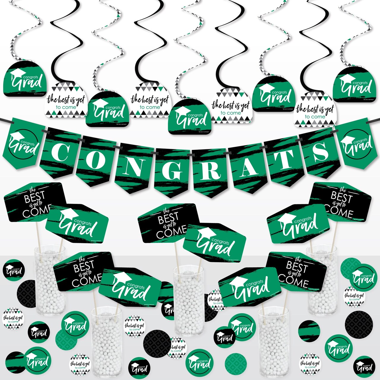 Big Dot of Happiness Green Grad - Best is Yet to Come - Green Graduation Party Supplies Decoration Kit - Decor Galore Party Pack - 51 Pieces